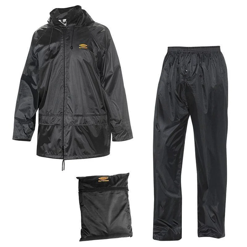 Regnställ  black polyester & PVC coating Jacka & Byxor  - Fladen 