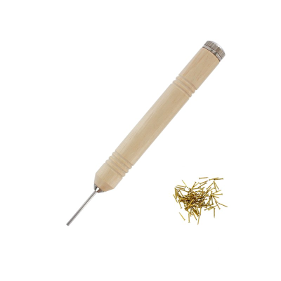 Pen Grip Pin Pusher (wood handle) + 100 Brass Pins