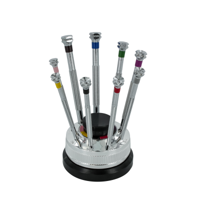 9 Piece Precision Screwdriver Set with Revolving Stand