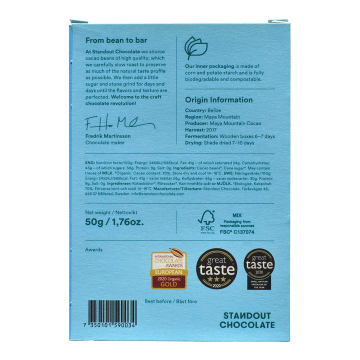 Standout Chocolate - Maya Mountain - Belize 70% - 2