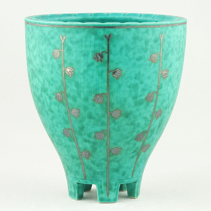 Wilhelm Kåge (Argenta 1955) Footed Widening Vase with Lily of the Valley Decor 14 cm