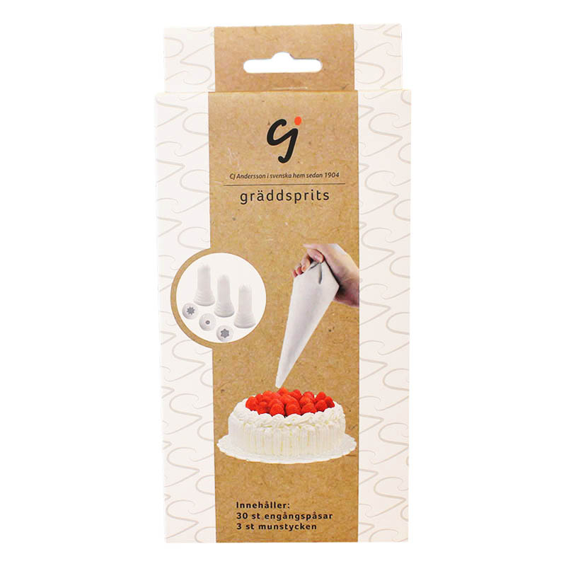 Gräddsprits, 30 plastpåsar, 3 munstycken 