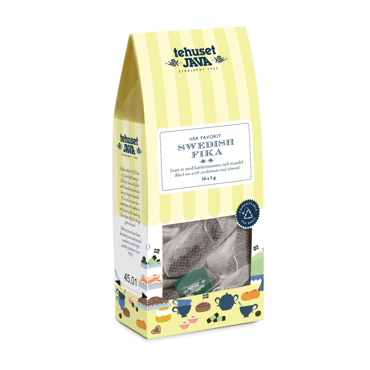 Swedish Fika Presentförpackad 16-Pack Tepåsar - Svart te