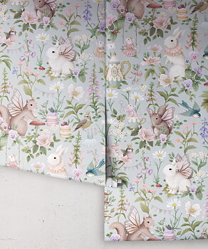GARDEN PARTY blå Barntapet  Fleur Harris
