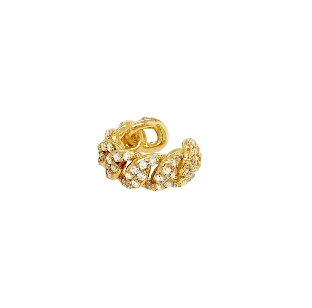 Curb Ear Cuff, Guld Vita Stenar