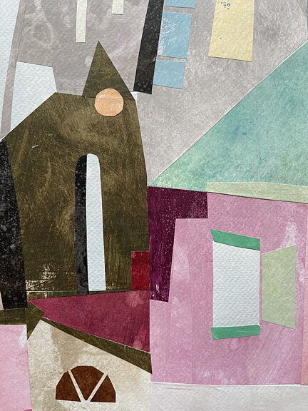 Collage "Paris, Seine" av Maria C Bernhardsson. Orginal utan ram. 70x50cm.