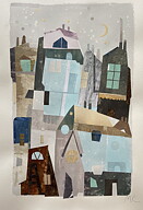 Collage "Paris by night" av Maria C Bernhardsson. Orginal utan ram. 70x50cm.