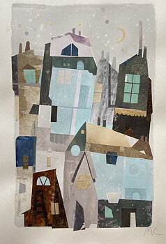 Collage "Paris by night" av Maria C Bernhardsson. Orginal utan ram. 70x50cm.