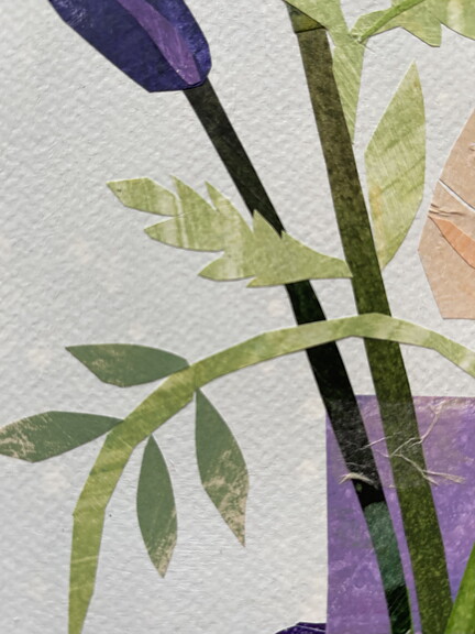 Collage "Paris, Bouquet Violet" av Maria C Bernhardsson. Orginal utan ram.50x35cm.
