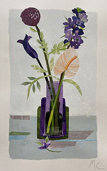 Collage "Paris, Bouquet Violet" av Maria C Bernhardsson. Orginal utan ram.50x35cm.