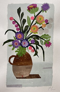 Collage "Paris, Asters dans un vase" av Maria C Bernhardsson. Orginal utan ram.50x35cm.