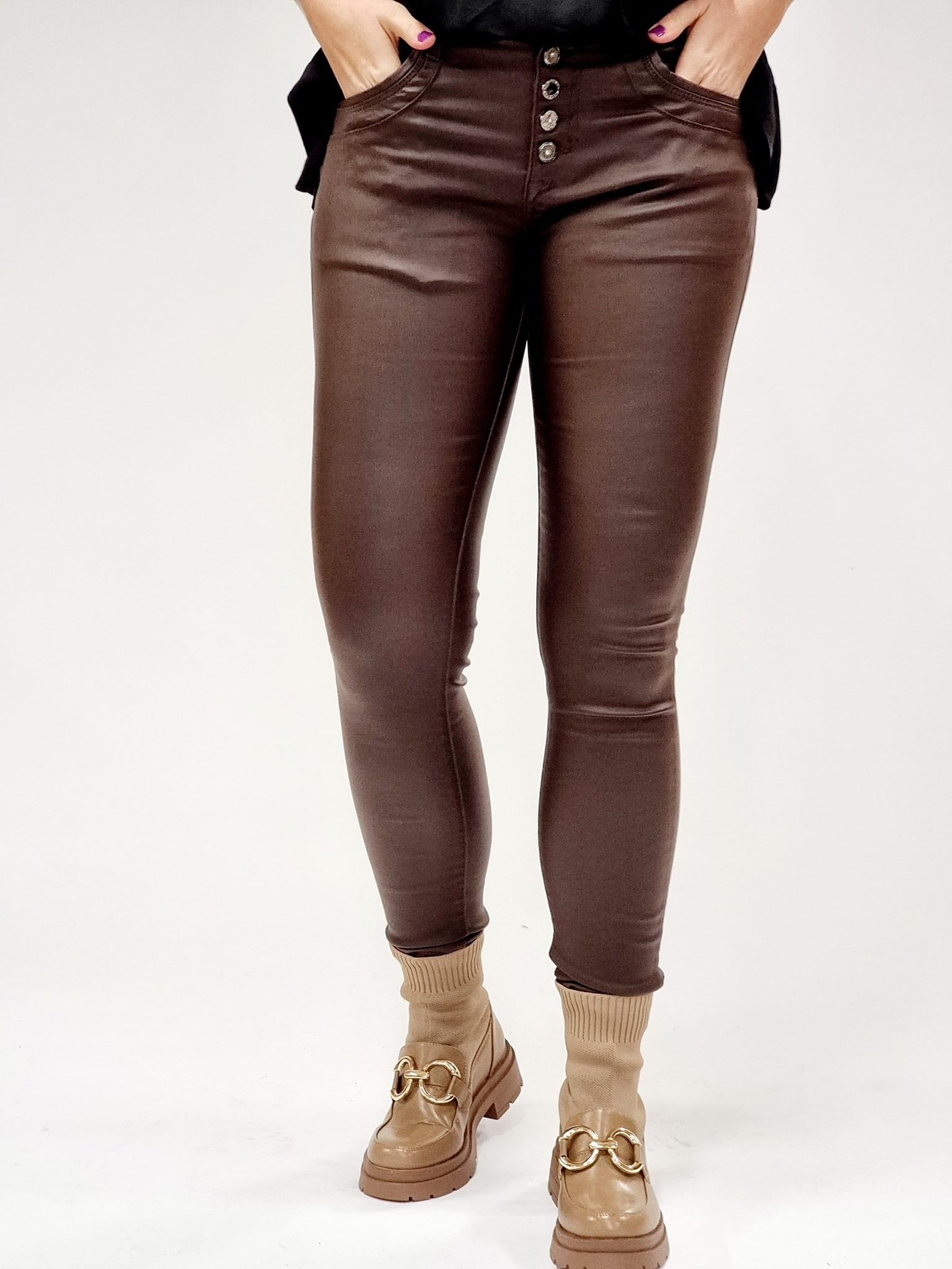 Stretchjeans / Vaxade / Mörkbruna 