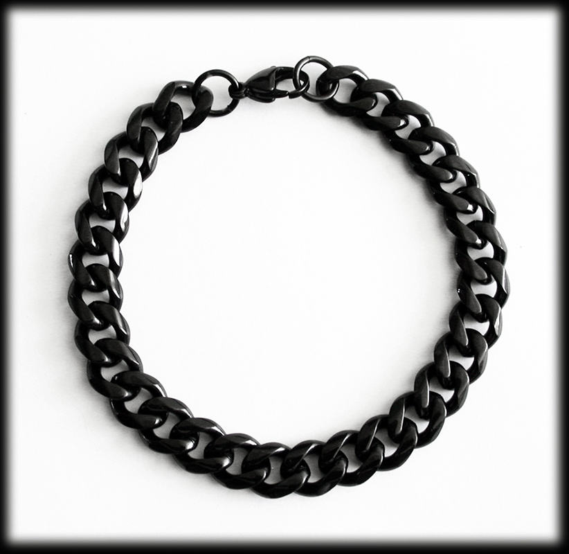 7 mm. Pansarlänk armband i svart stål.