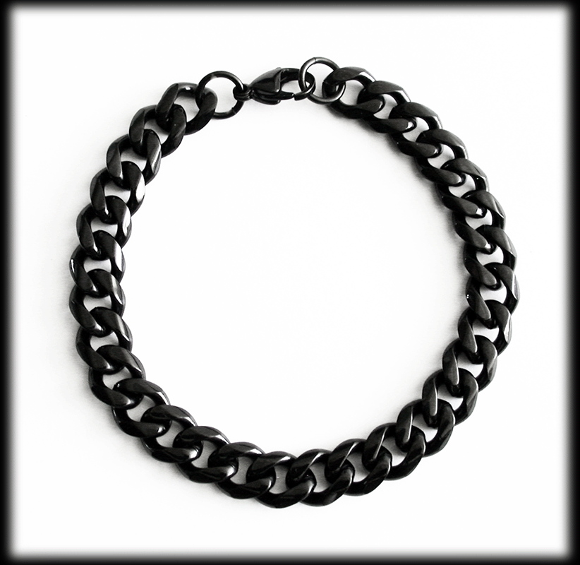 9 mm. Pansarlänk armband i svart stål.