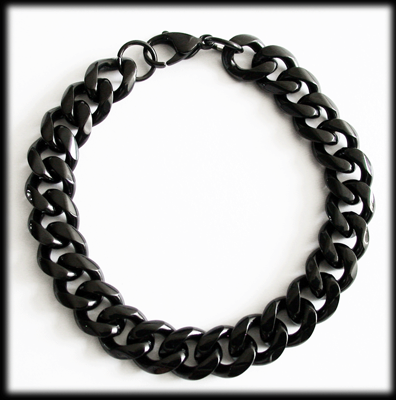 13 mm. Pansarlänk armband i svart stål.