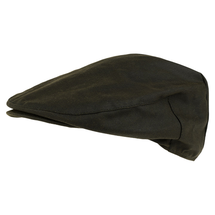 Flat cap i vaxad bomull, mörk grön