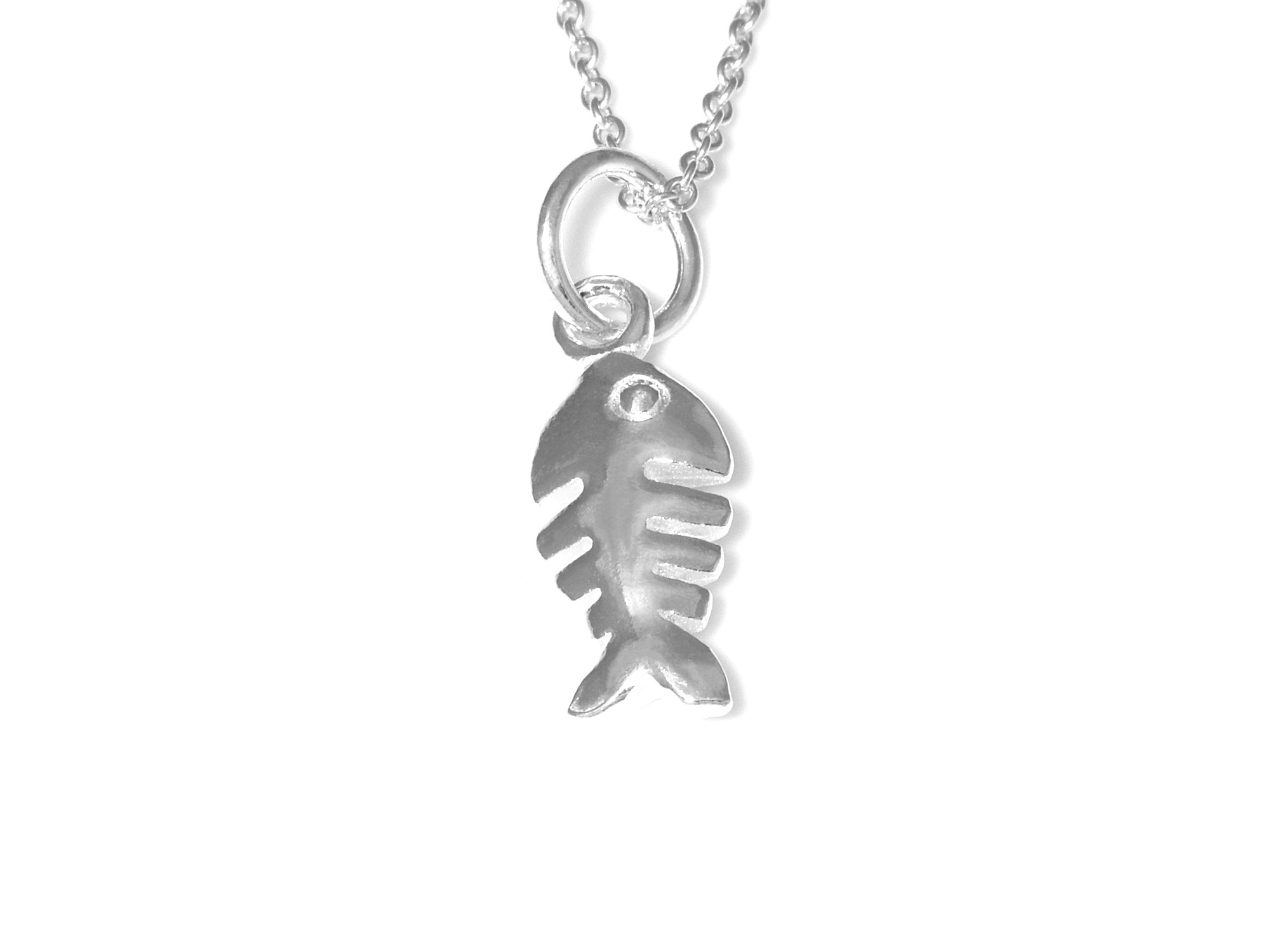 Fiskskelett Halsband i Äkta 925 Silver, Skelett Hänge, Hav Accessoar, Fisk Smycke - 2