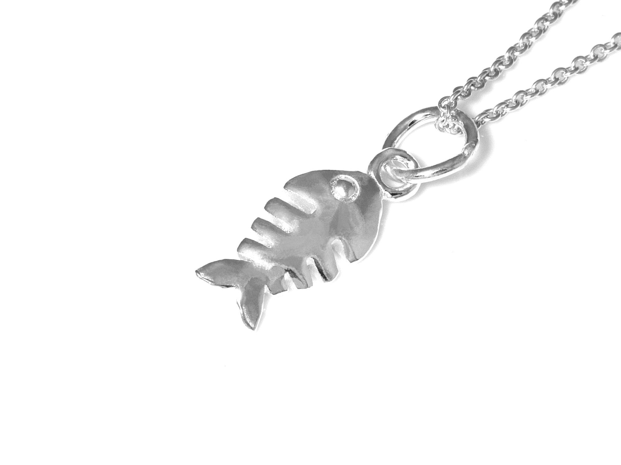 Fiskskelett Halsband i Äkta 925 Silver, Skelett Hänge, Hav Accessoar, Fisk Smycke - 3