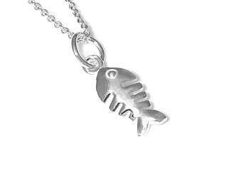 Fiskskelett Halsband i Äkta 925 Silver, Skelett Hänge, Hav Accessoar, Fisk Smycke