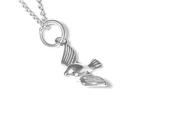 Litet Fågel Halsband i Äkta 925 Silver, Vinge Hänge, Fjäder Accessoar, Djur Smycke
