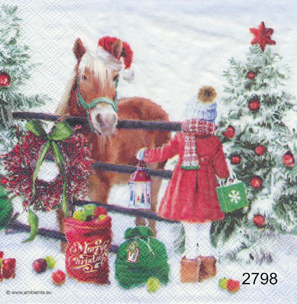Flicka och häst i julmys