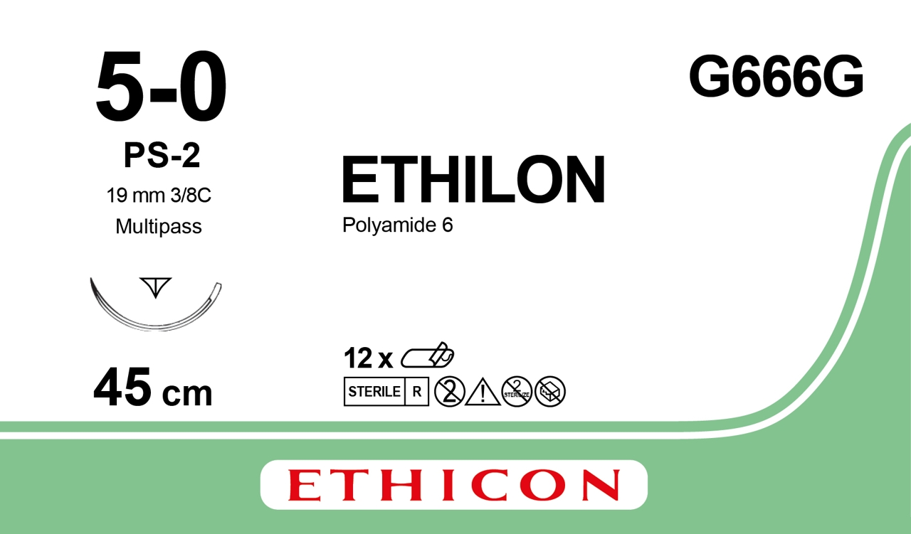 Ethilon suture 5-0, G666G, PS-2 MP, 45 cm green 12 pcs