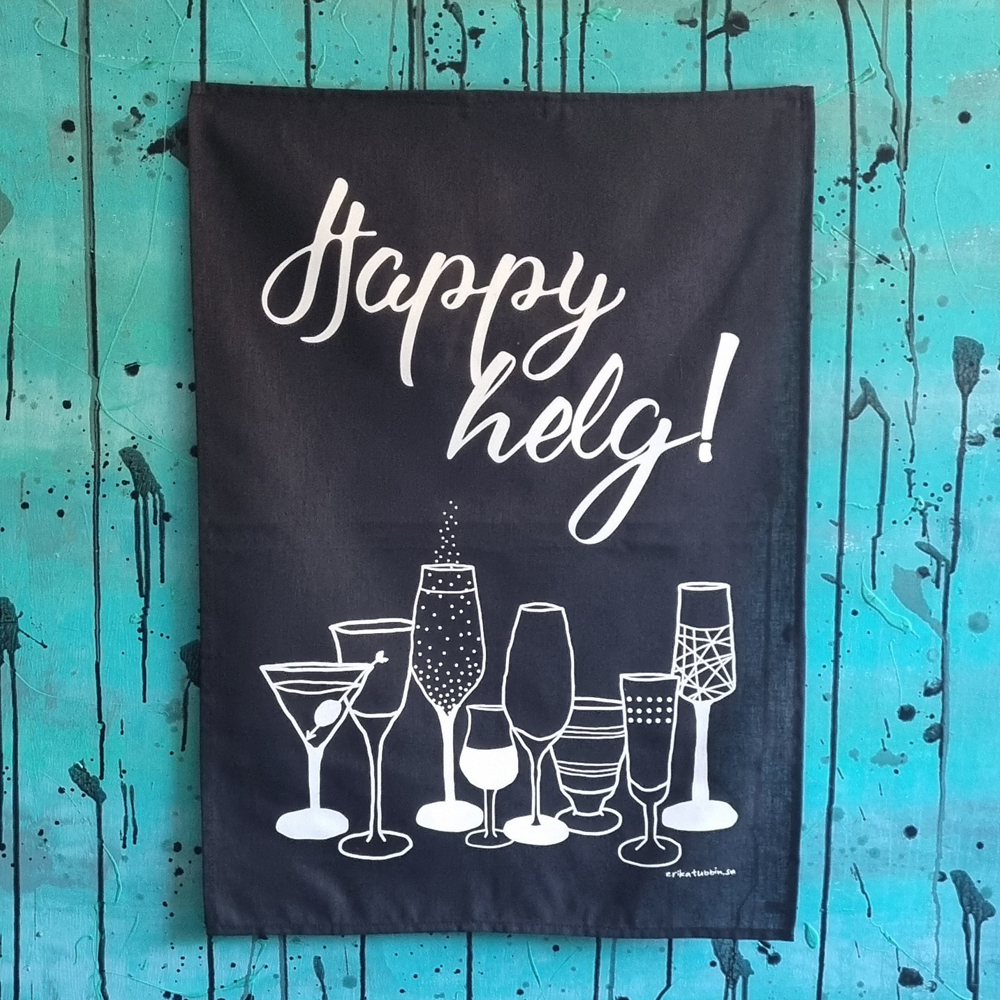 gåvoset HAPPY HELG! kökshandduk + disktrasa svart-vit - 7