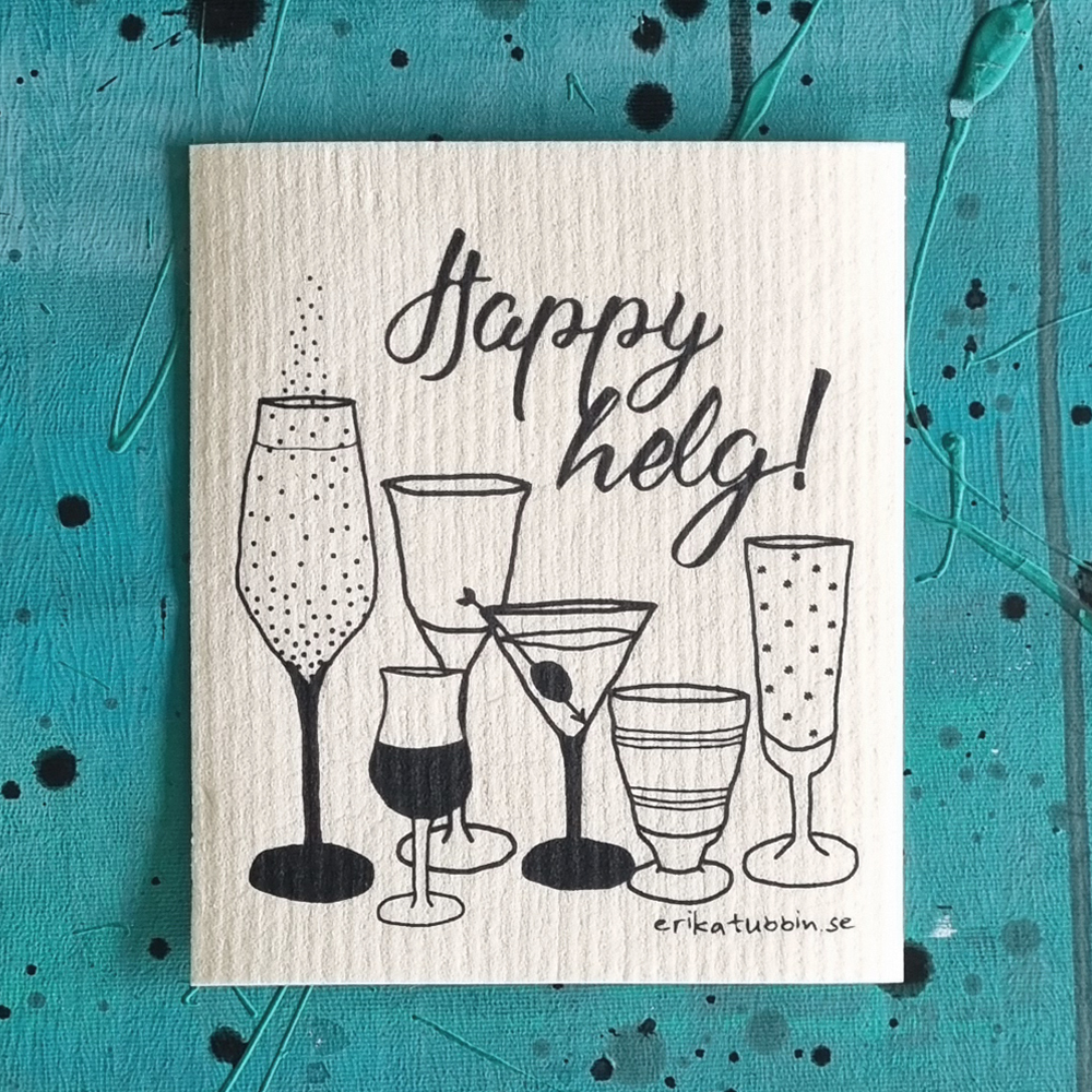 gåvoset HAPPY HELG! kökshandduk + disktrasa svart-vit - 6