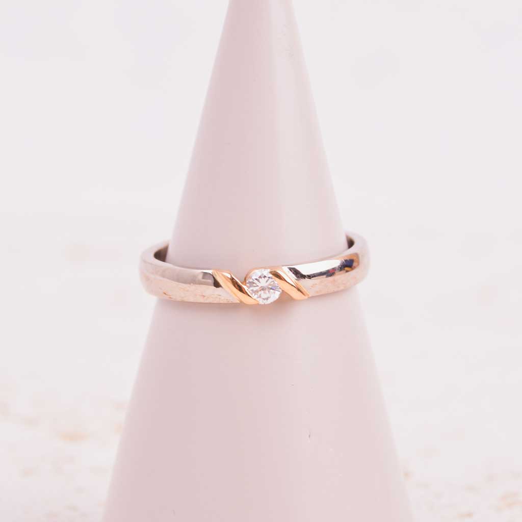 Engelbert guldring 18k 2-färg, med 0,10ct diamanter, Vintage - 3