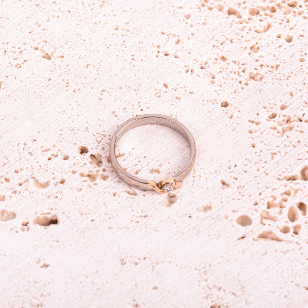 Engelbert guldring 18k 2-färg, med 0,10ct diamanter, Vintage - 4