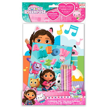 Gabby's Dollhouse Dockskåp Set med 2 små målarböcker och 4 färgpennor