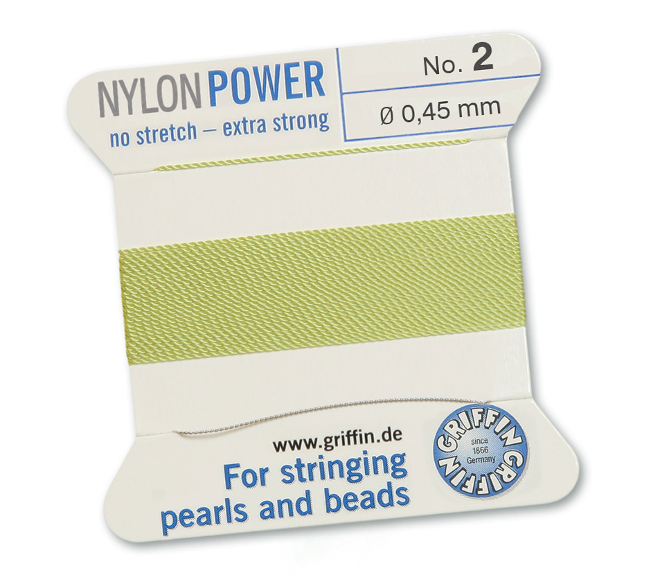 Ljusgrön 2,  Nylonpower Nr. 2(~0,45 mm) 2m, 1nål ( Griffin jadegreen )