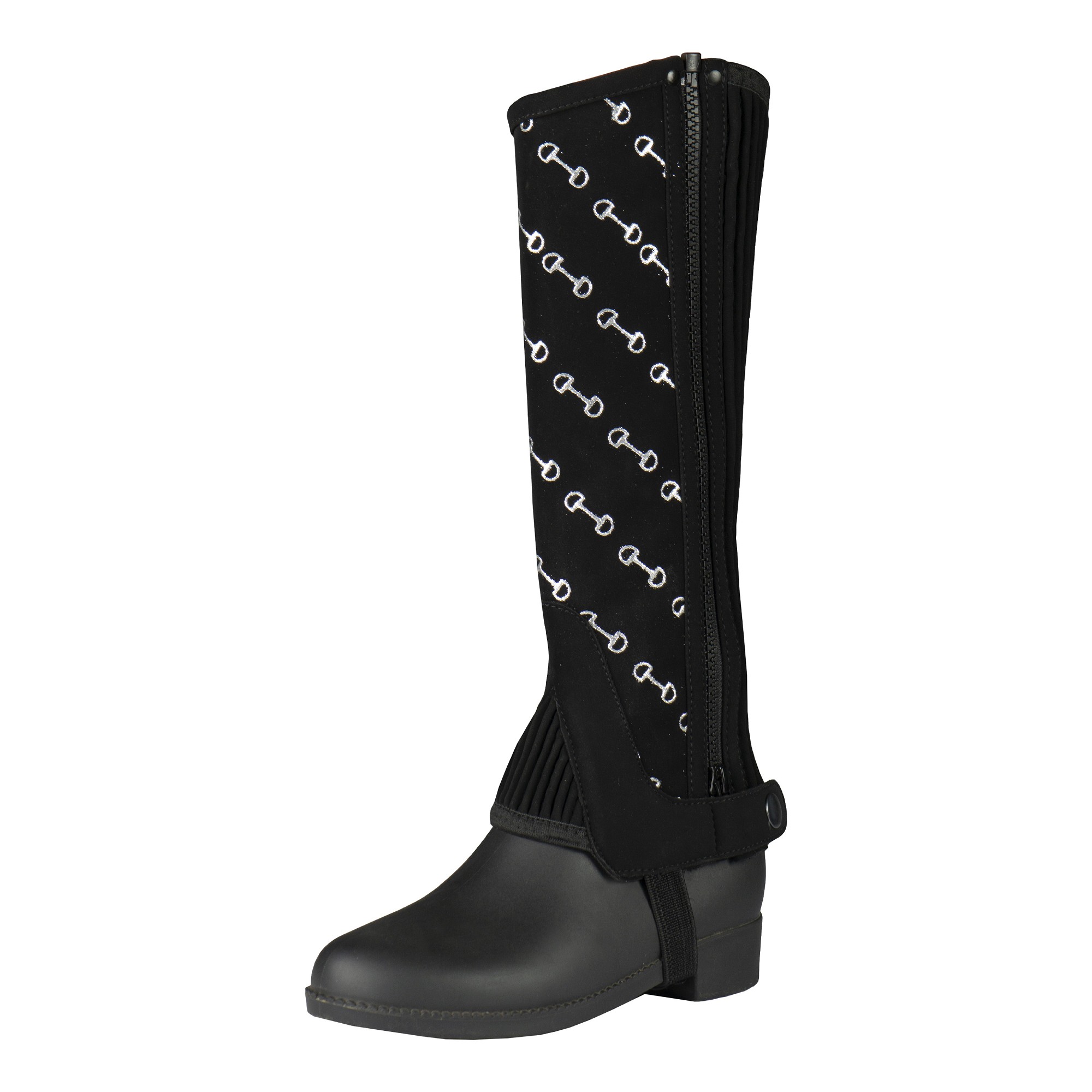 Mini-chaps svarta med stigbygelmotiv