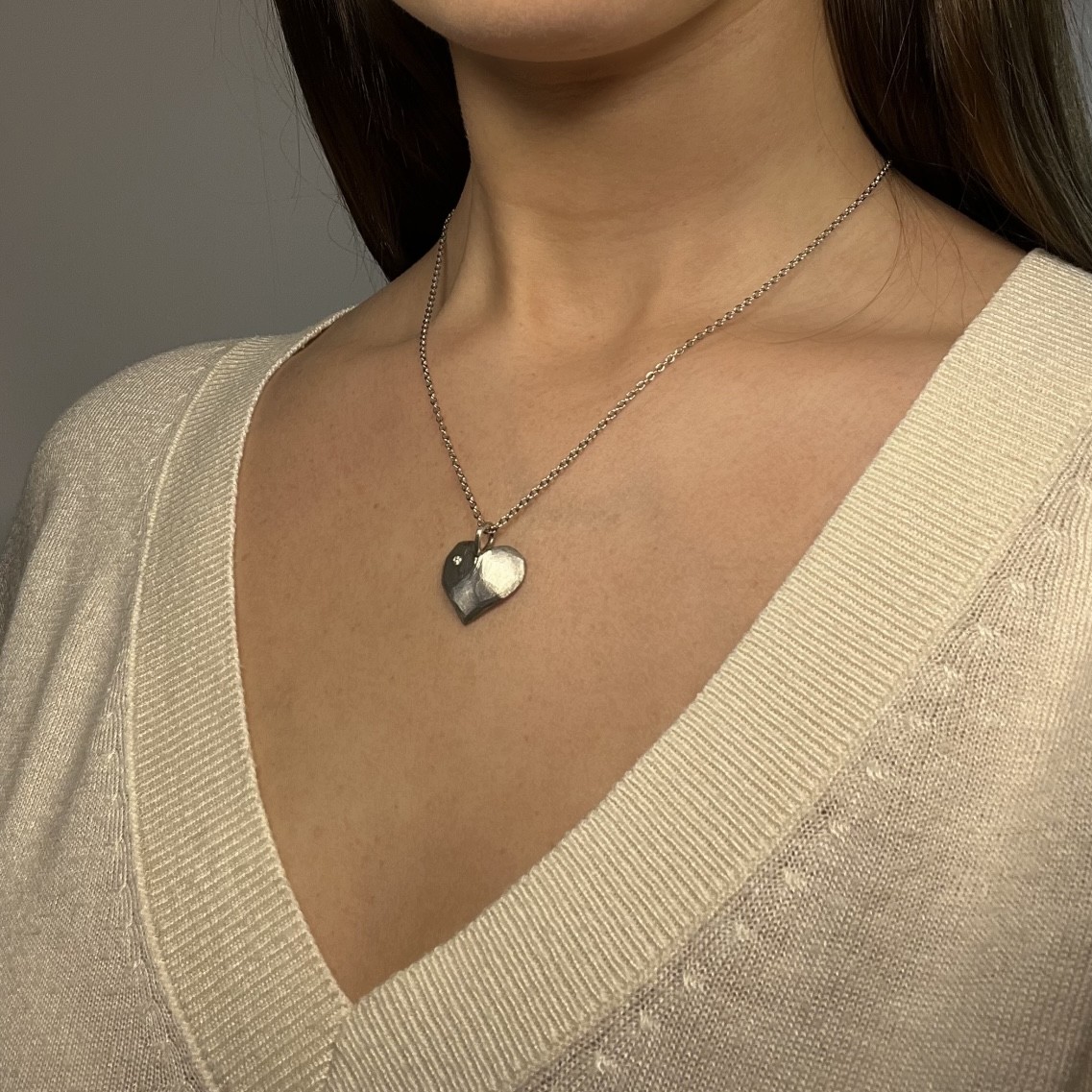 Hänge Älskad hjärta 20 mm vit diamant silver - 4