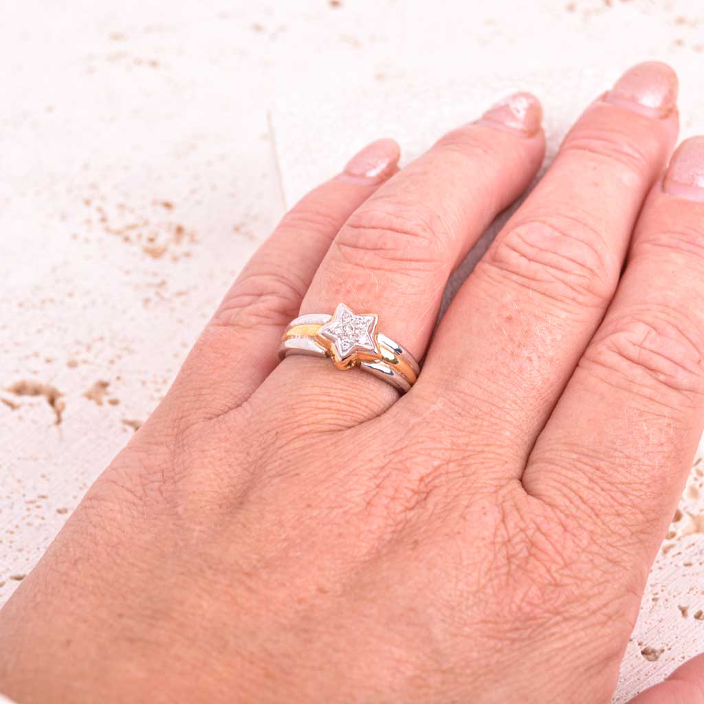 Guldring VG/RG 18k Star 0,07ct diamanter, Vintage - 3
