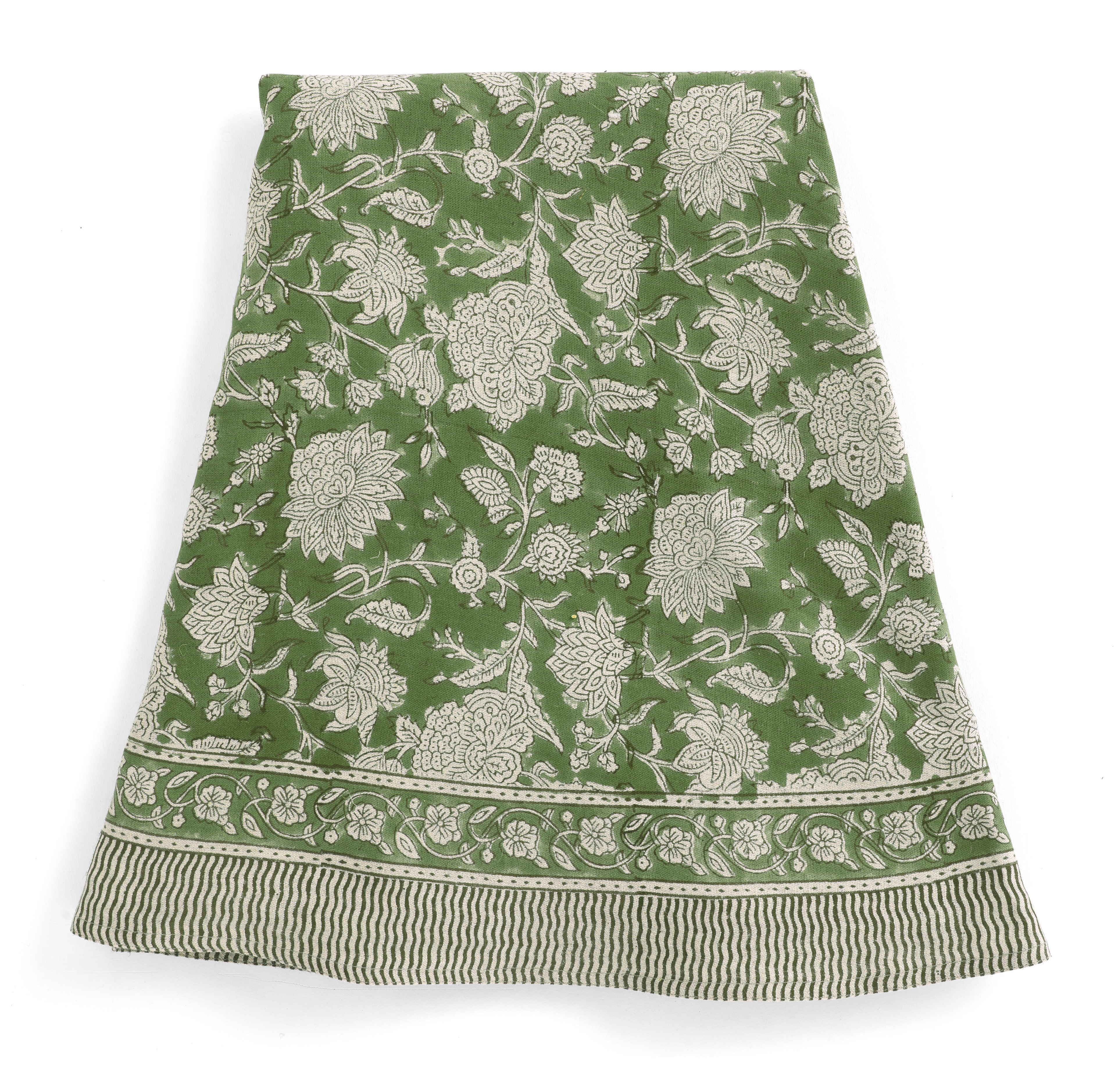 Rund linneduk - INDIAN ROSE Green 220 cm  - Chamois 