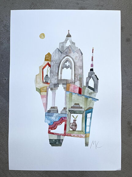 akvarell "Barcelona, Lilla torget i Barcelona" tavla orginal av Maria C Bernhardsson