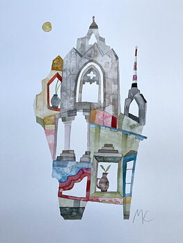 akvarell "Barcelona, Lilla torget i Barcelona" tavla orginal av Maria C Bernhardsson