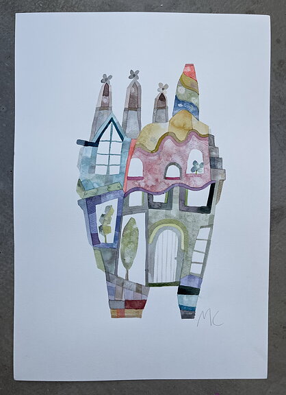 akvarell "Barcelona, La Sagrada Familia 2" tavla orginal av Maria C Bernhardsson