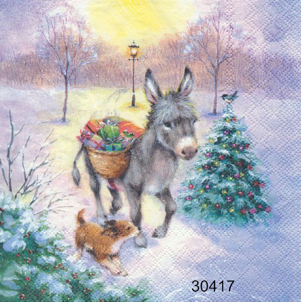 Åsna och hund på julklappsutdelning