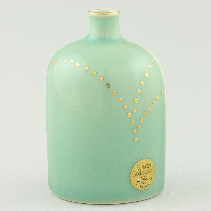 Kerstin Hörnlund (1980s) Green Bottle Vase with Golden Decor 11 cm (3)