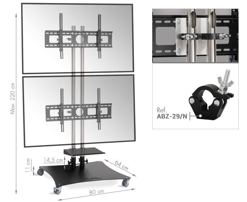 Mobile stand for 2 TV screens adjustable up to 65″ - 4