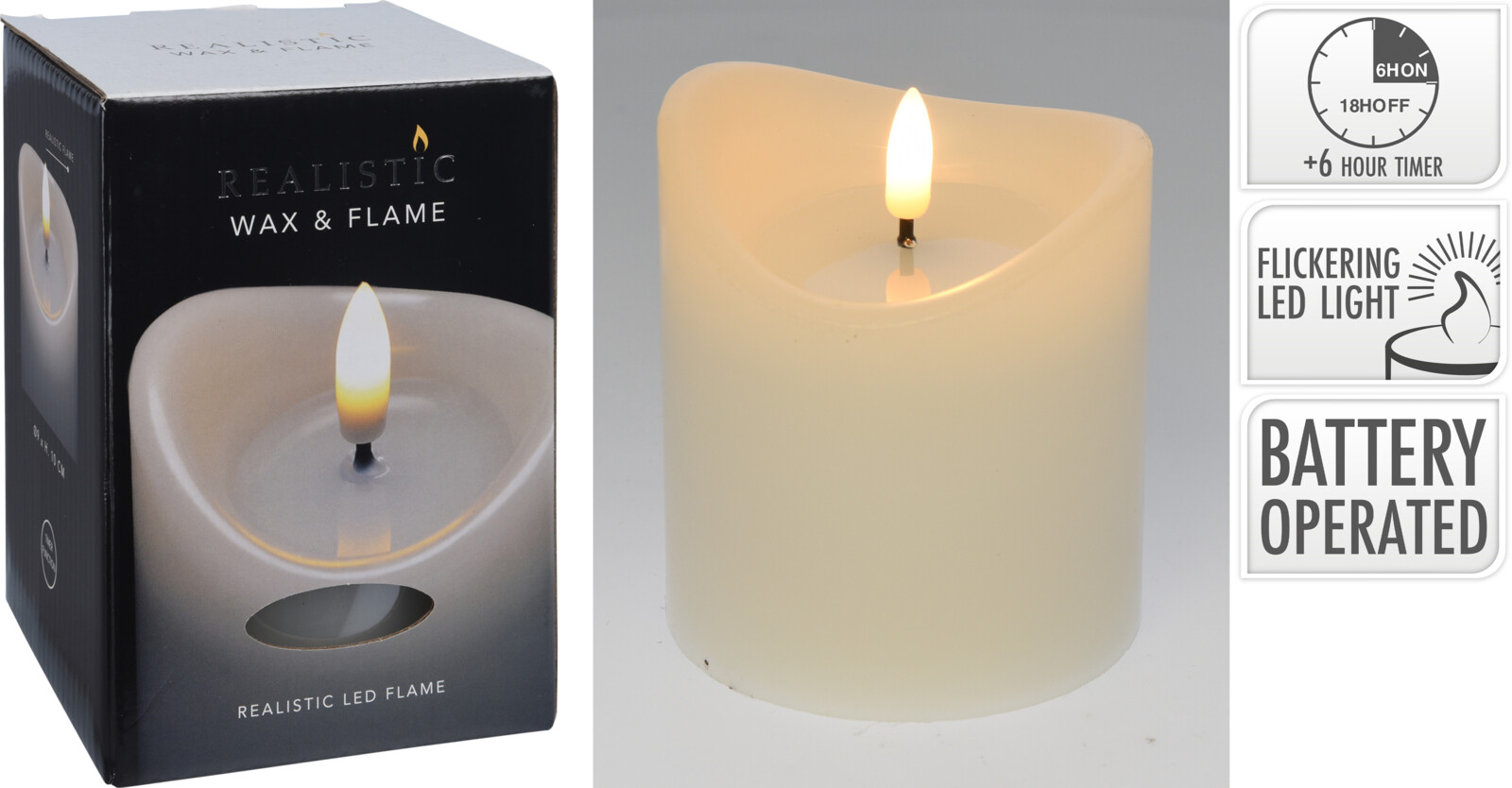 Blockljus LED 9x10cm wax - 3