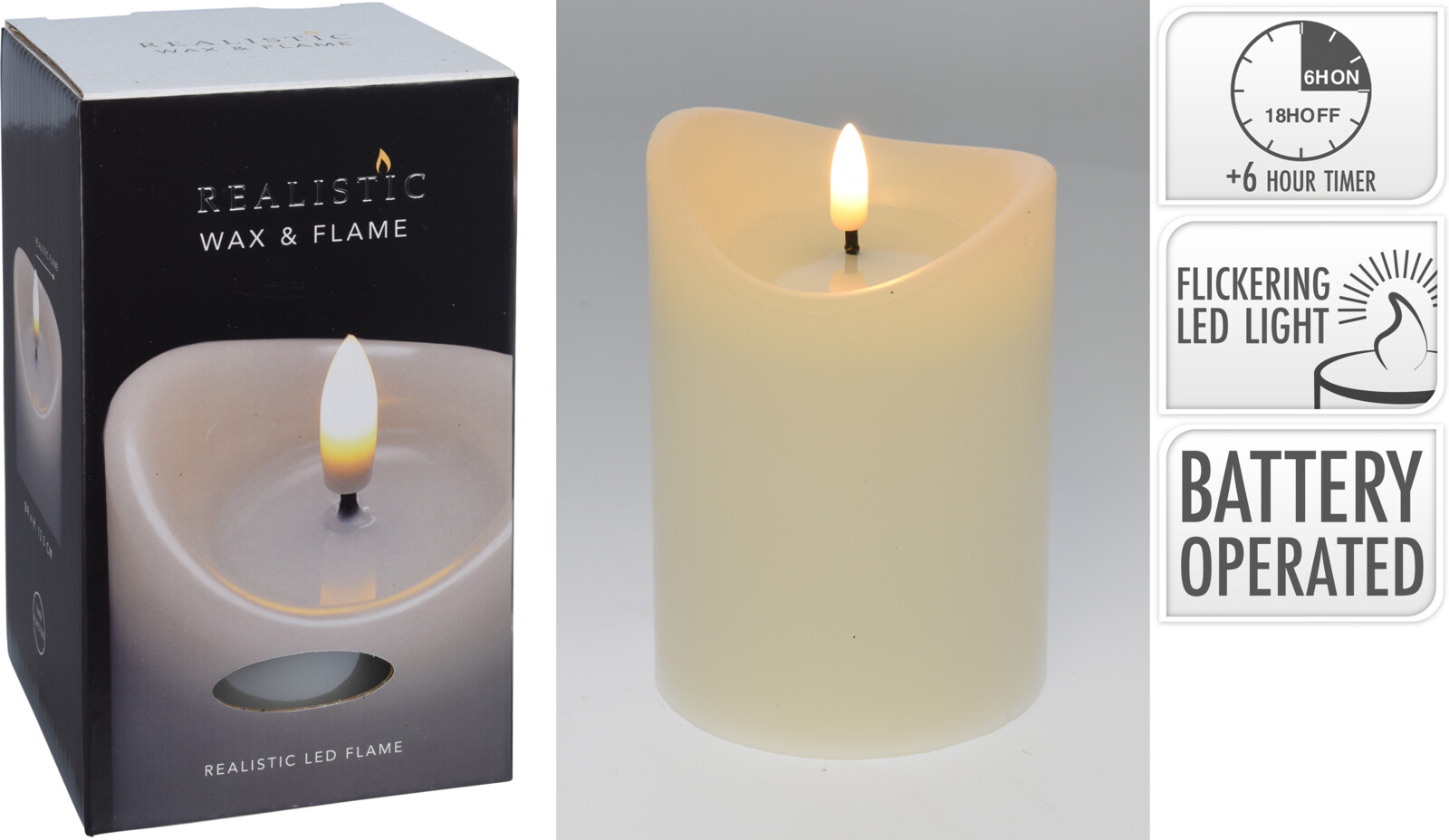 Blockljus LED 9x12,5cm wax - 3