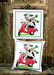 Kudde Korsstygn Ko på Vespa