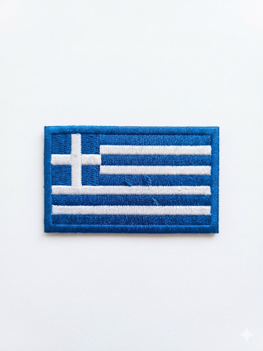Broderade tygmärken  med Greklands flagga, 77x46cm