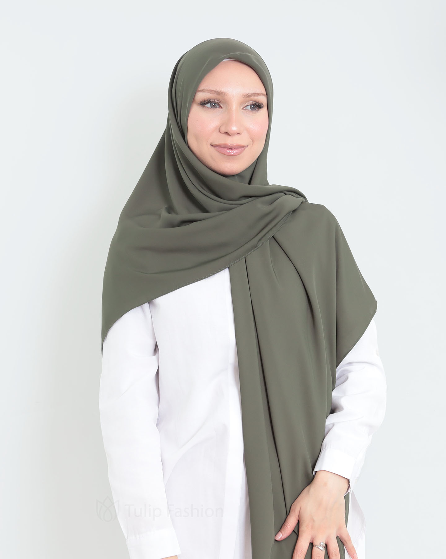Hijab - Maxi Square Medina Chiffon - Khaki Green