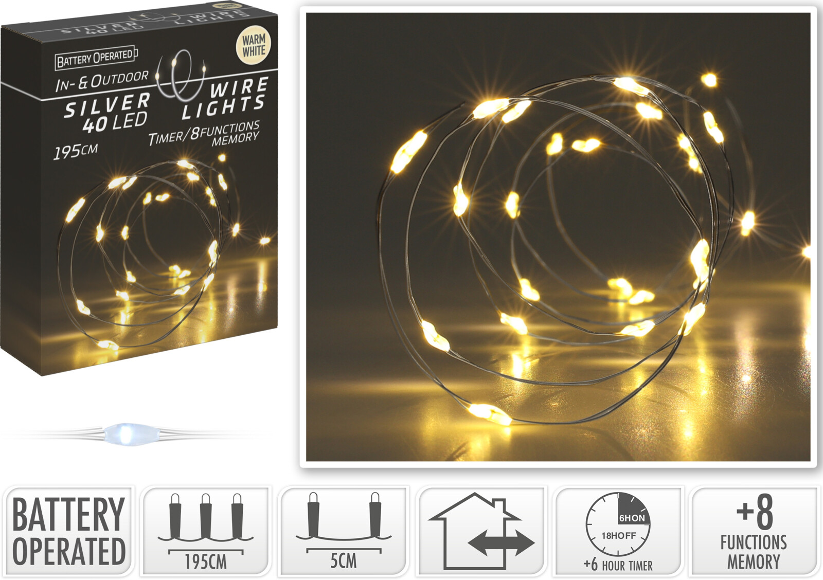 Silver wire 40 LED - utomhus - 2