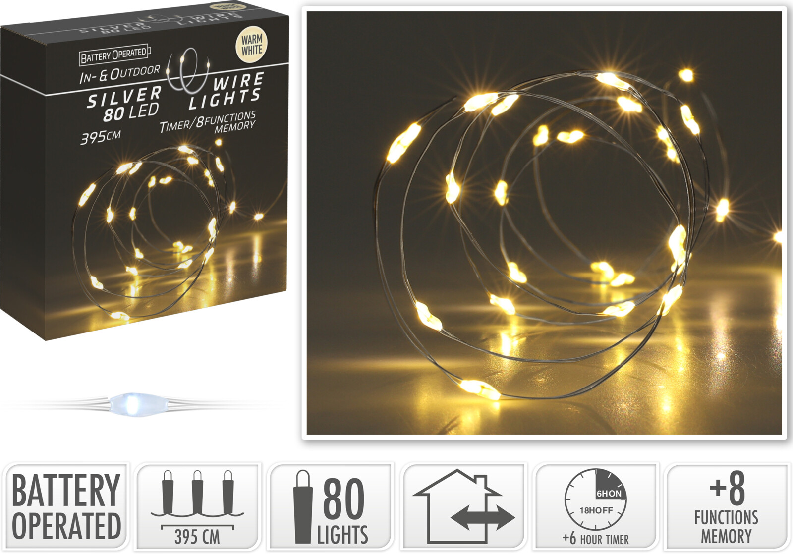 Silver wire 80 LED - utomhus - 2