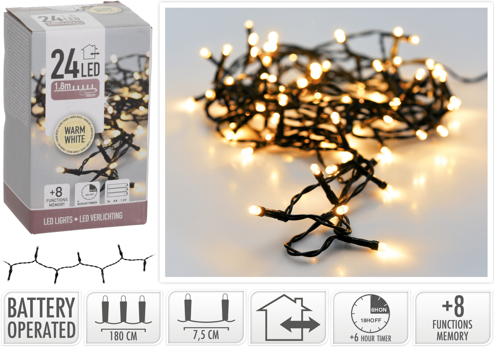 24 LED ljusslinga batteri - utomhus - 2